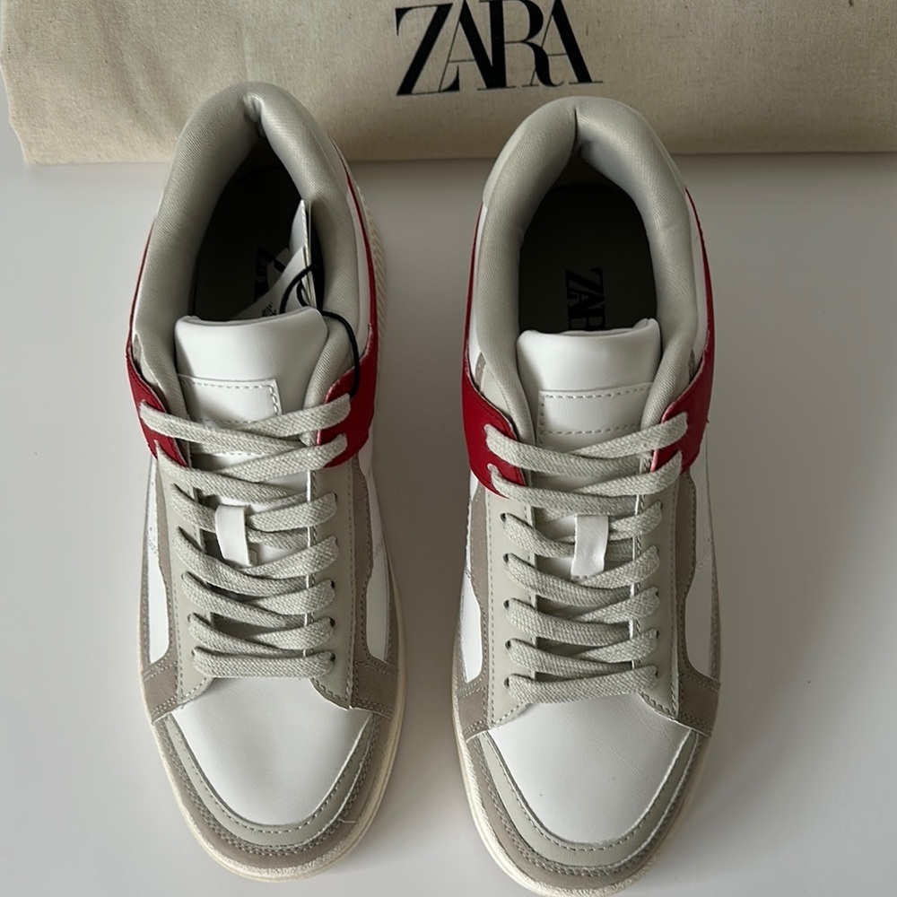 Zara Men's White and Red Casual Sneakers - Picture 5 of 17